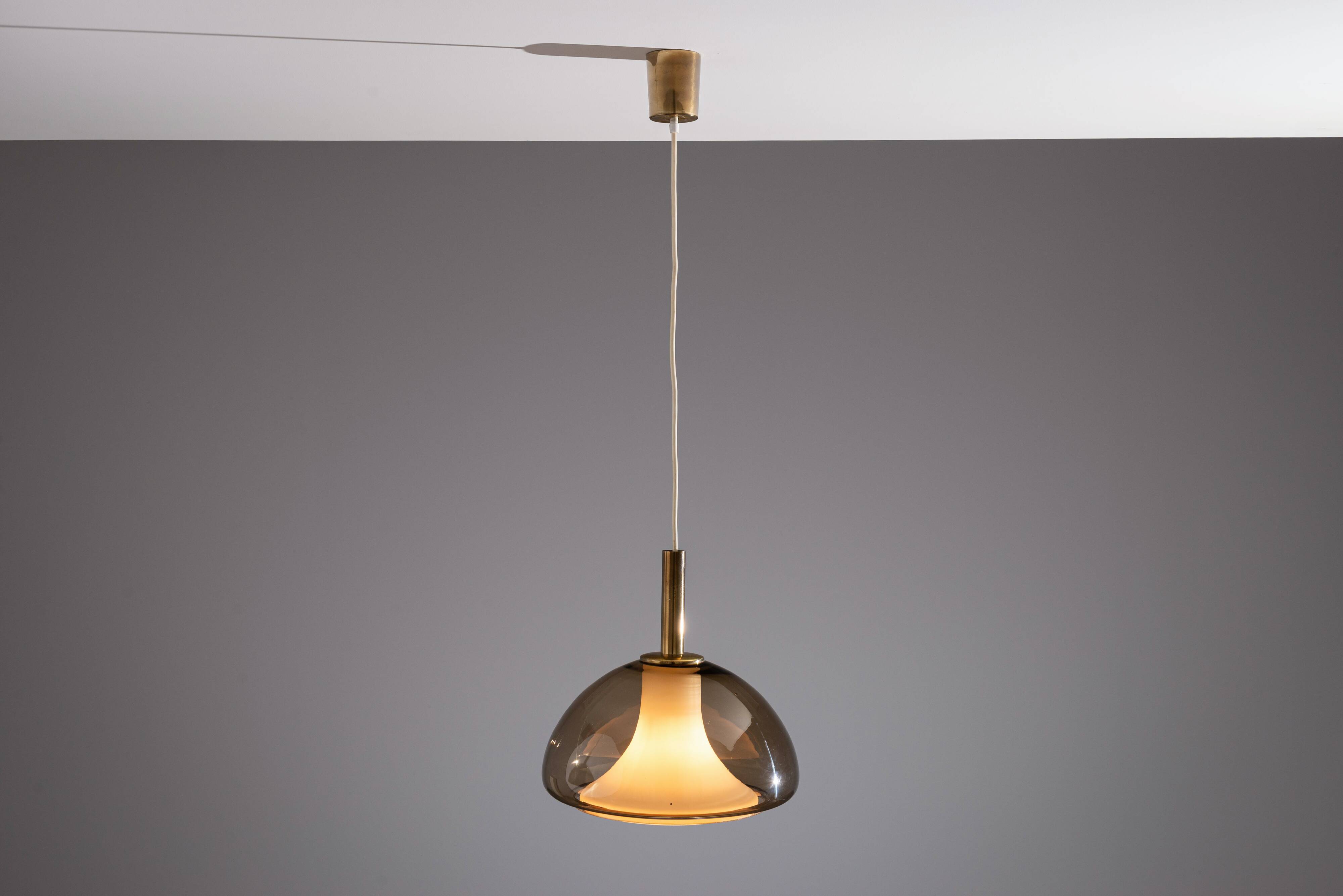 Hanging lamp with smoked Murano glass and opaline inner shade