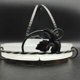 Art Deco wrought iron and frosted glass servant with vine leaves circa 1930