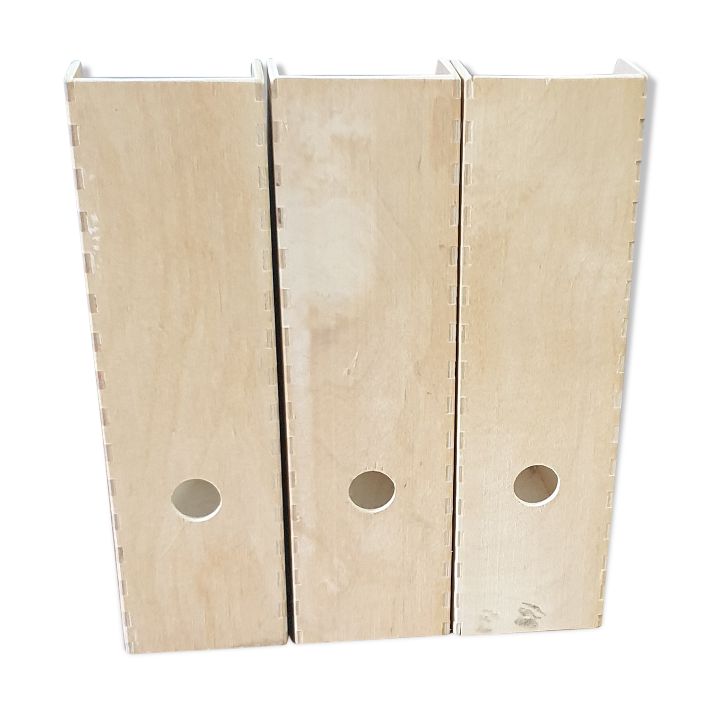 Trio of wooden filing cabinet racks