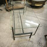 Double-tier coffee table in steel and bronze as well as glass