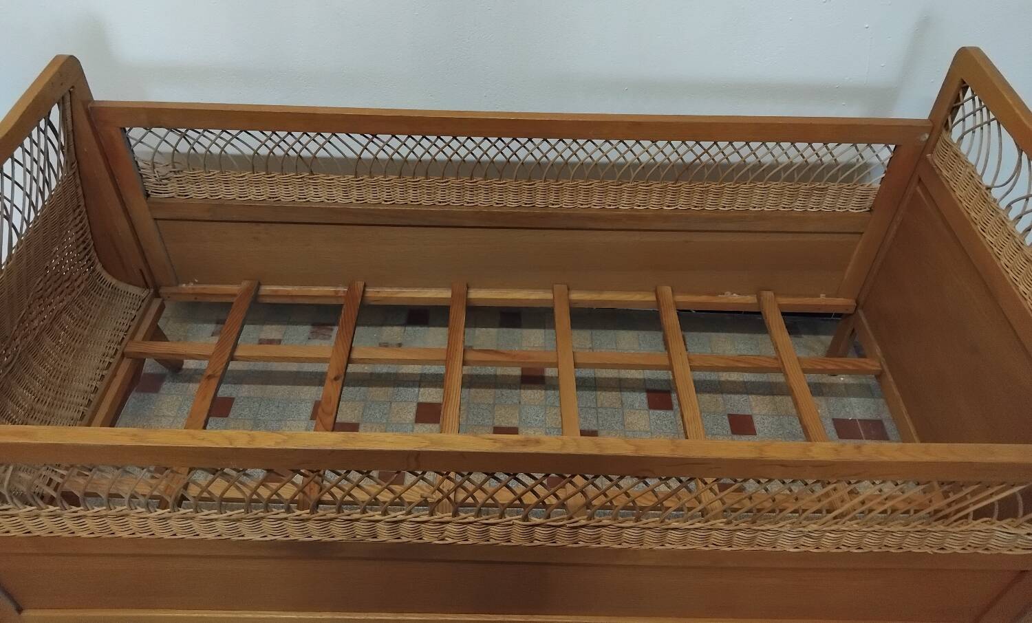 Vintage Rattan Baby Bed