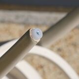 6 baumann chairs, white gull with black faux leather.