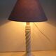 White and grey wooden foot-laying lamp, grey lampshade