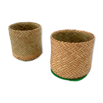 Pair of small rattan pot baskets