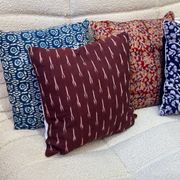 Indian blockprint cushion cover in burgundy cotton
