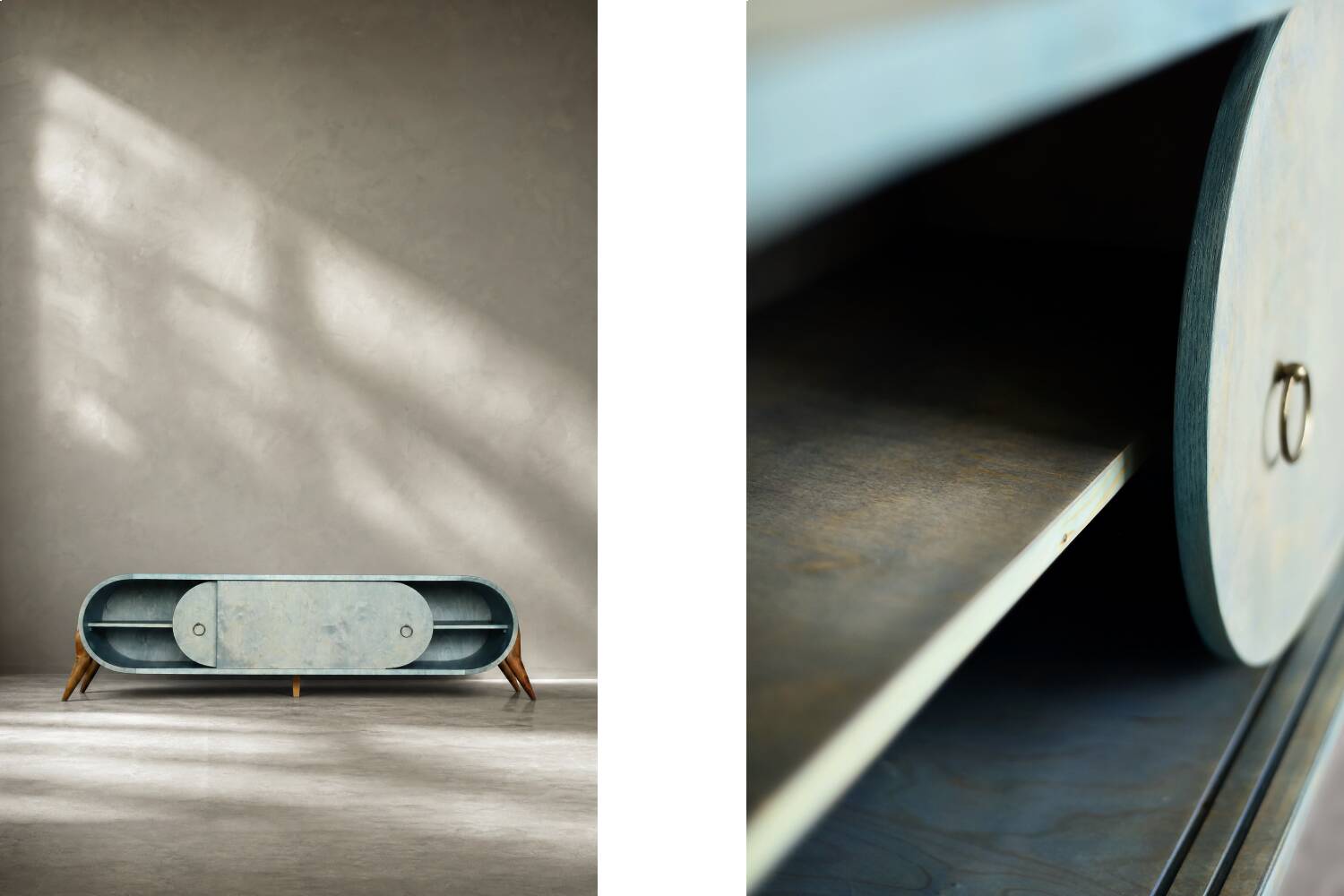 Mid-Century Modern Italian Turquoise Streamline Wood Sideboard, 1960s