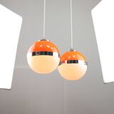 Space Age Italian Orange Pendant Lamps, Set of 2