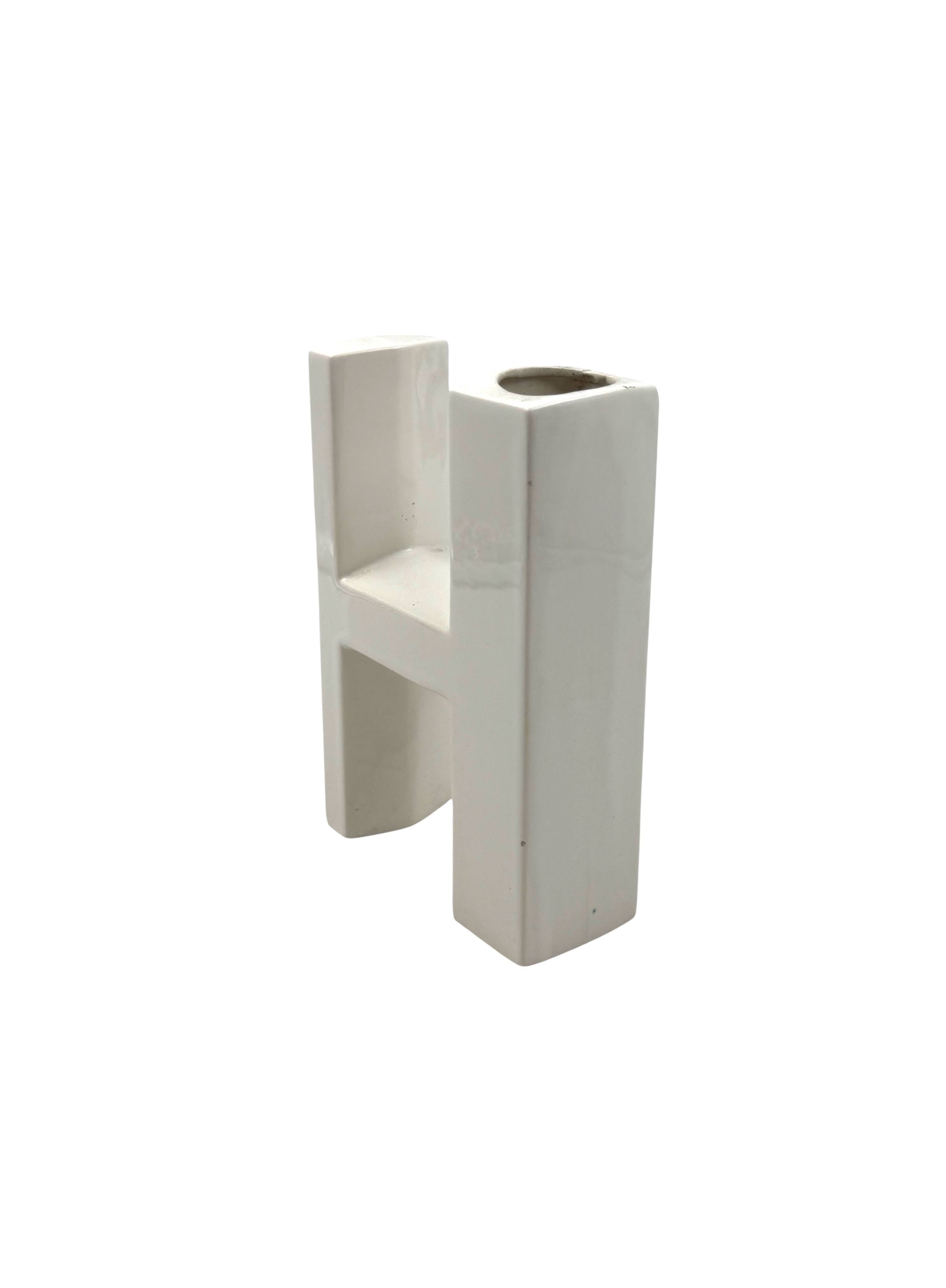 Space age H letter ceramic solifleur vase, Marcel Radureau ca. France 1970