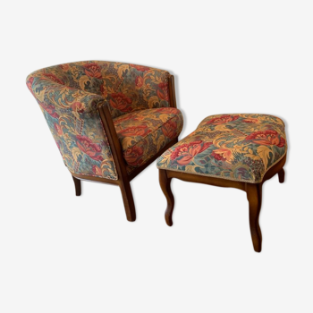 Fauteuil crapaud et son repose pied 1960