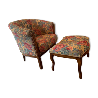 Fauteuil crapaud et son repose pied 1960