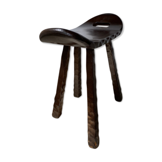 Quadripod stool in dark oak seat curule 2 handles