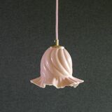 Old pendant light in pink and white painted glass, French pendant light - delivered with socket and cable