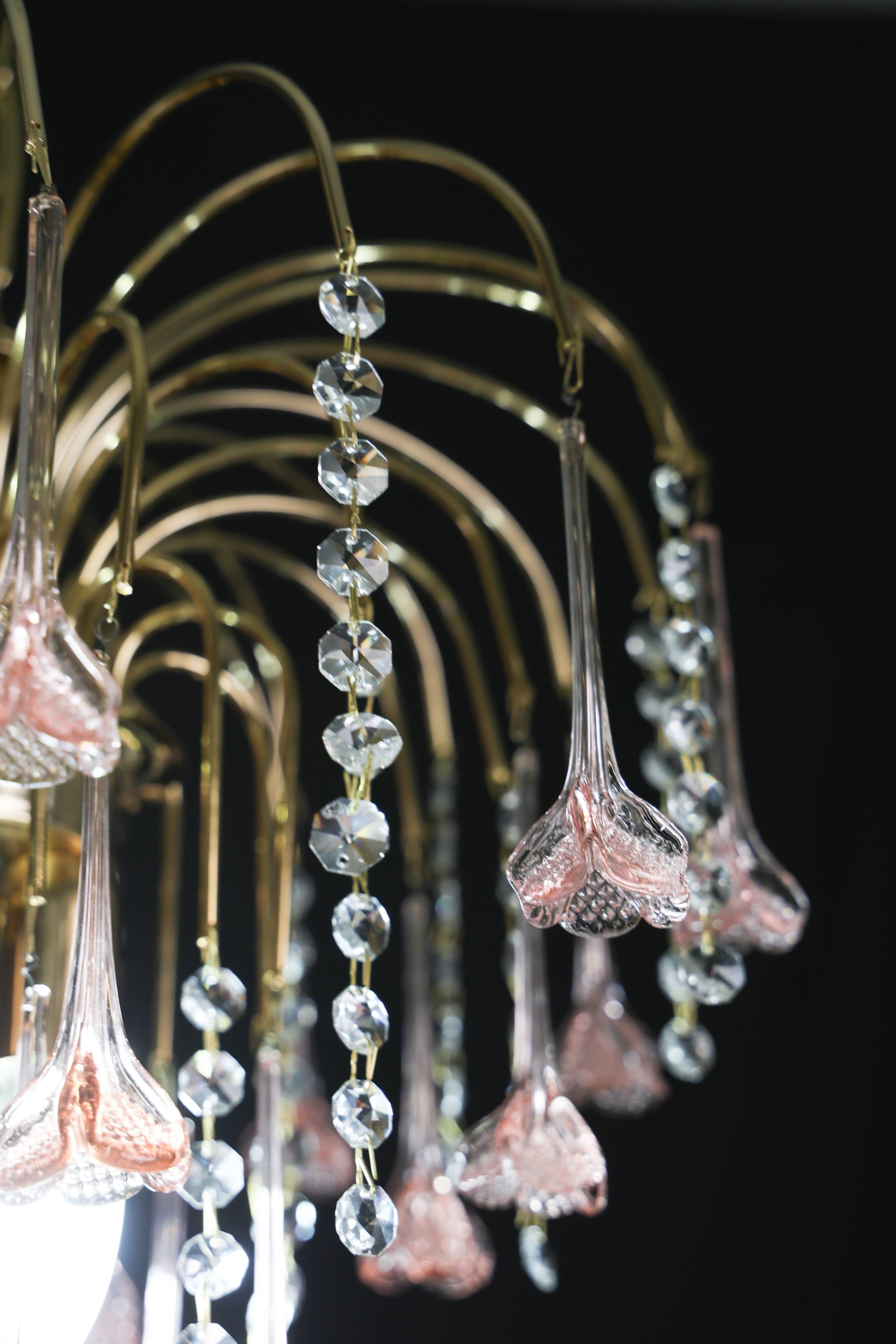Meryl Streep, Pink Murano Flowers and Crystal Drops Chandelier, 1980s