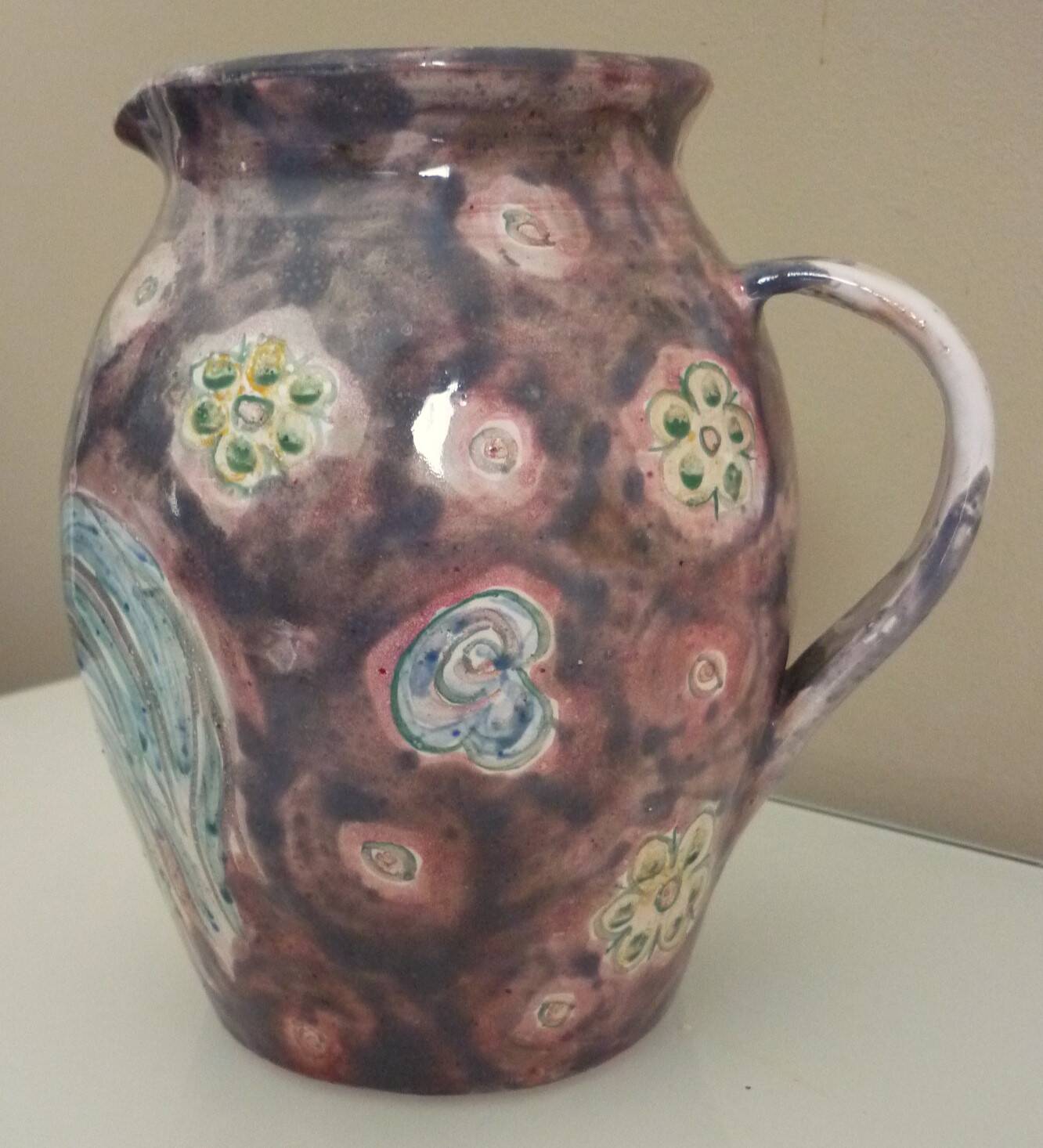 Rooster pitcher vase, glazed ceramic signed Jeanne Azambourg, Le Clos De Joye, 1960s