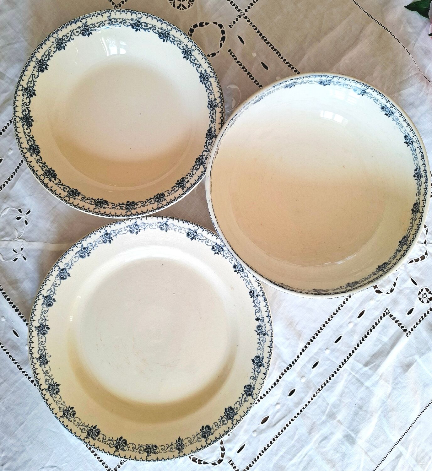 Antique serving dishes in iron earthenware