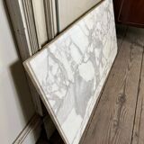 Louis XVI commode in mahogany with brass beading, arabescato marble top, 18th century