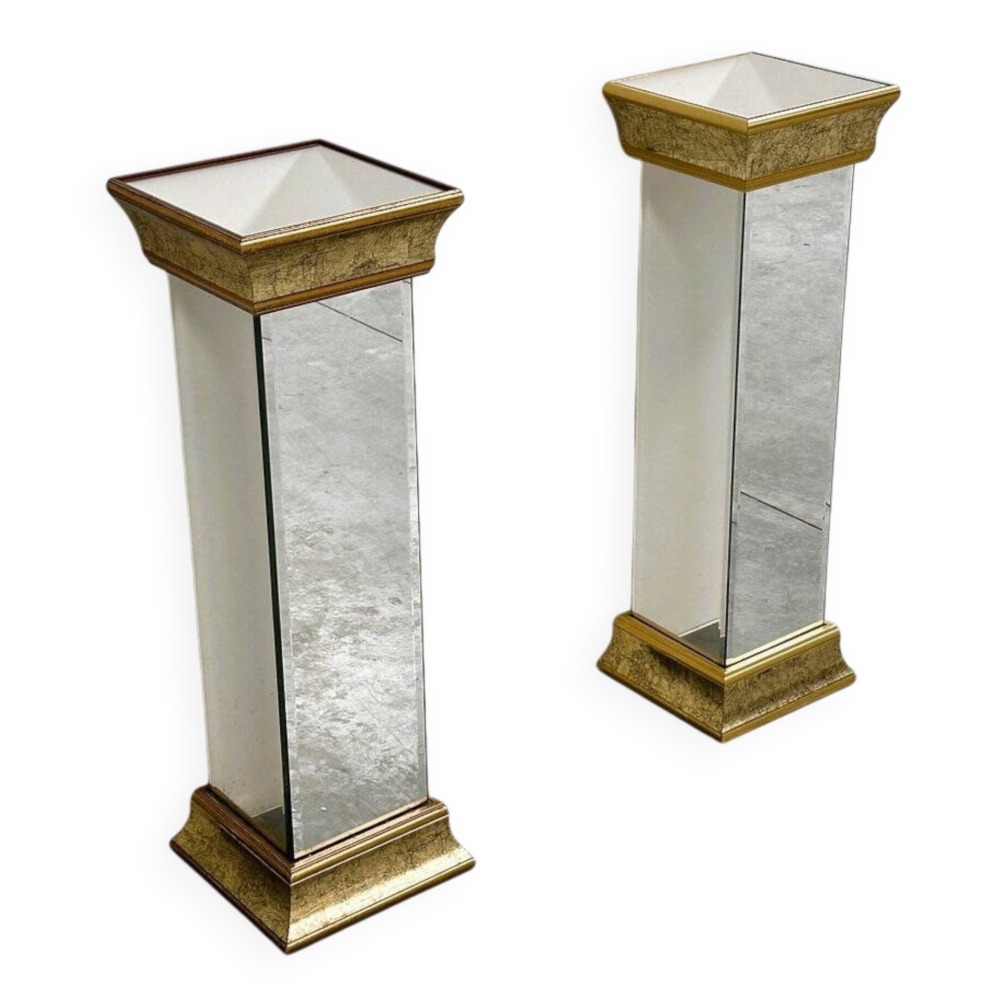 Pair of Deknudt mirrored pedestals / plinths in gilt finish, Belgium, 1980s