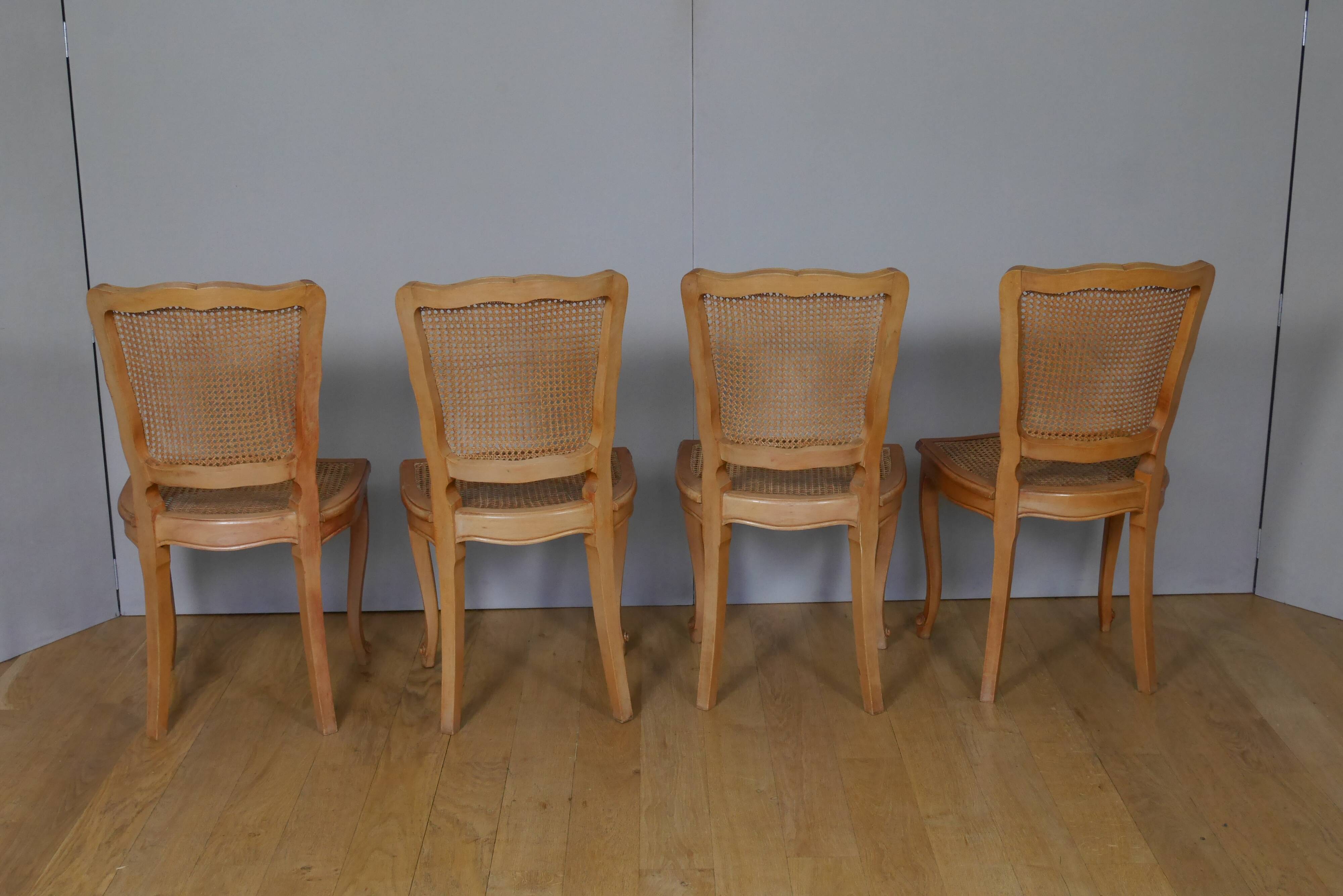 4 Louis XV style canne chairs