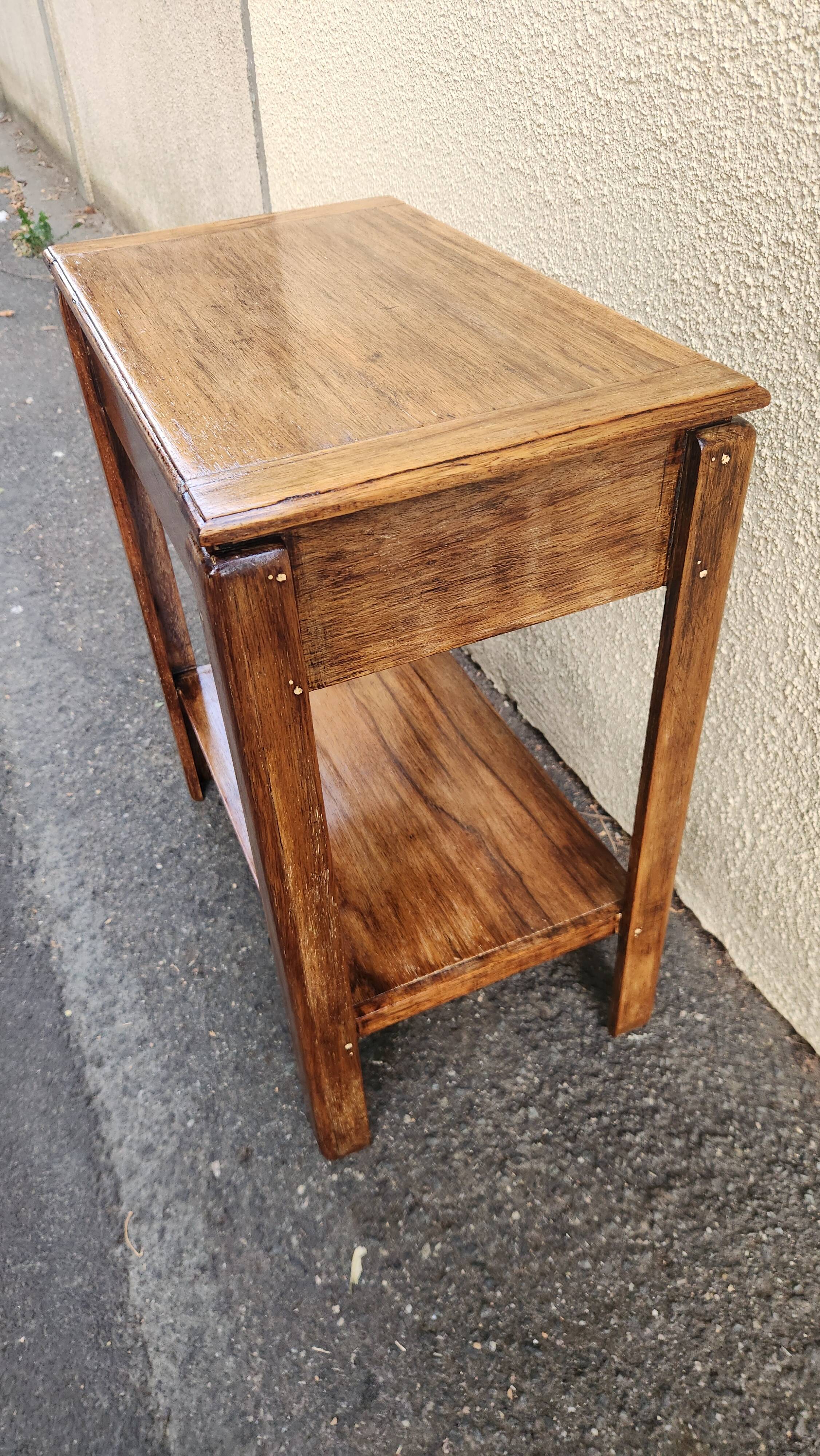 Beautiful vintage wooden bedside table with mirror.