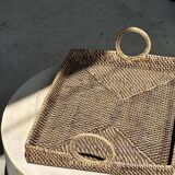 Rectangular Asian handmade basket with circular handle L:45 l:35