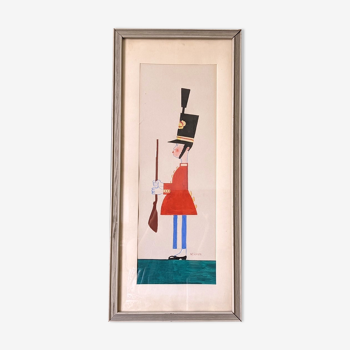 Mid-century modern swedish "The royal guard" vintage figurative watercolor & gouache painting