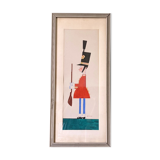 Mid-century modern swedish "The royal guard" vintage figurative watercolor & gouache painting