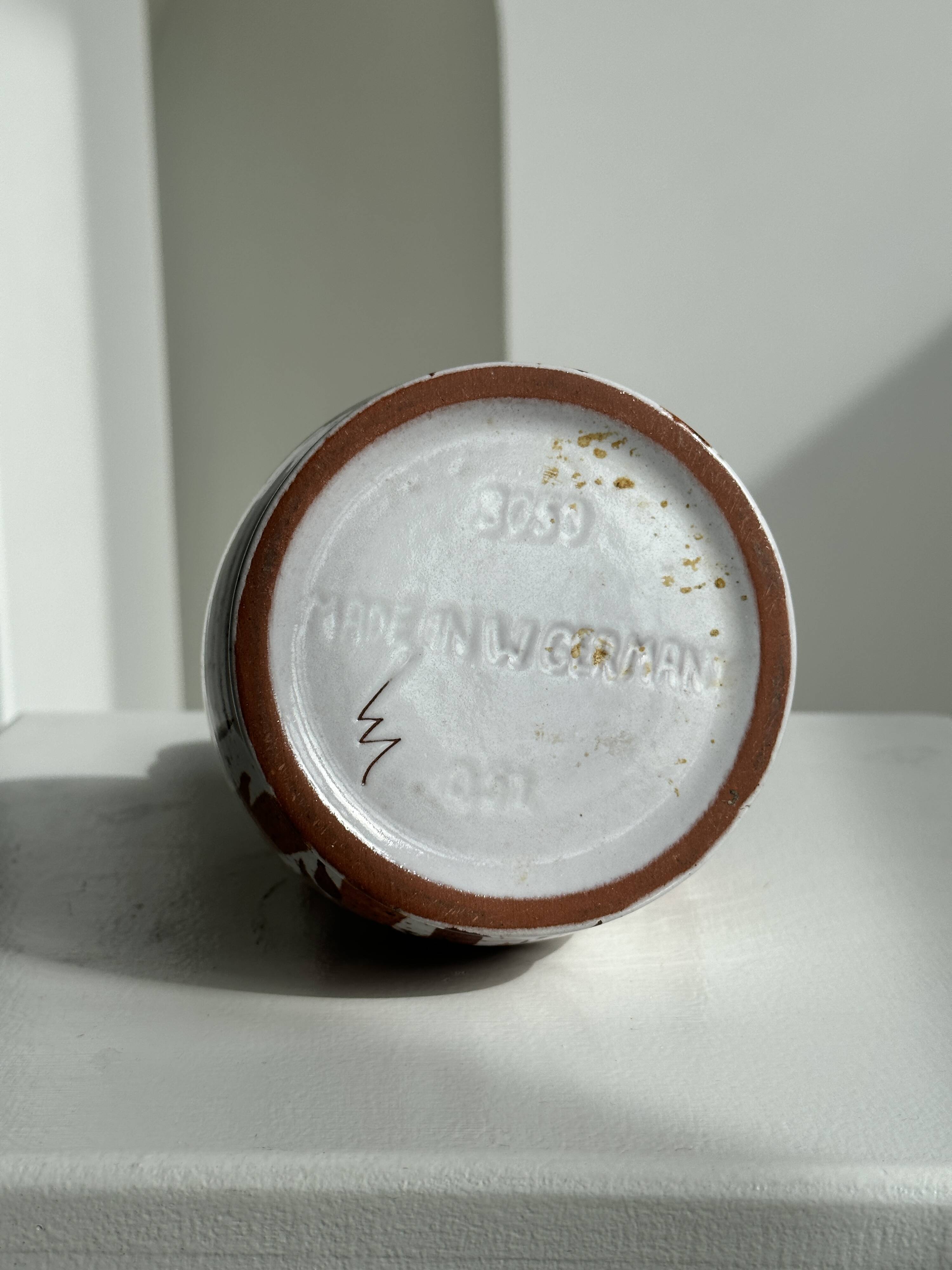 Small white and brown vase or pitcher West Germany H:15cm D:10.5cm