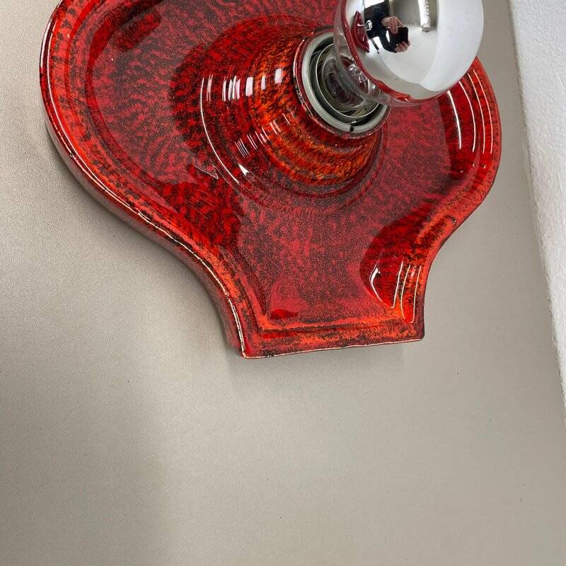 Red ceramic fat lava wall lamps by Hustadt Lights, Germany, 1970s, set of 2