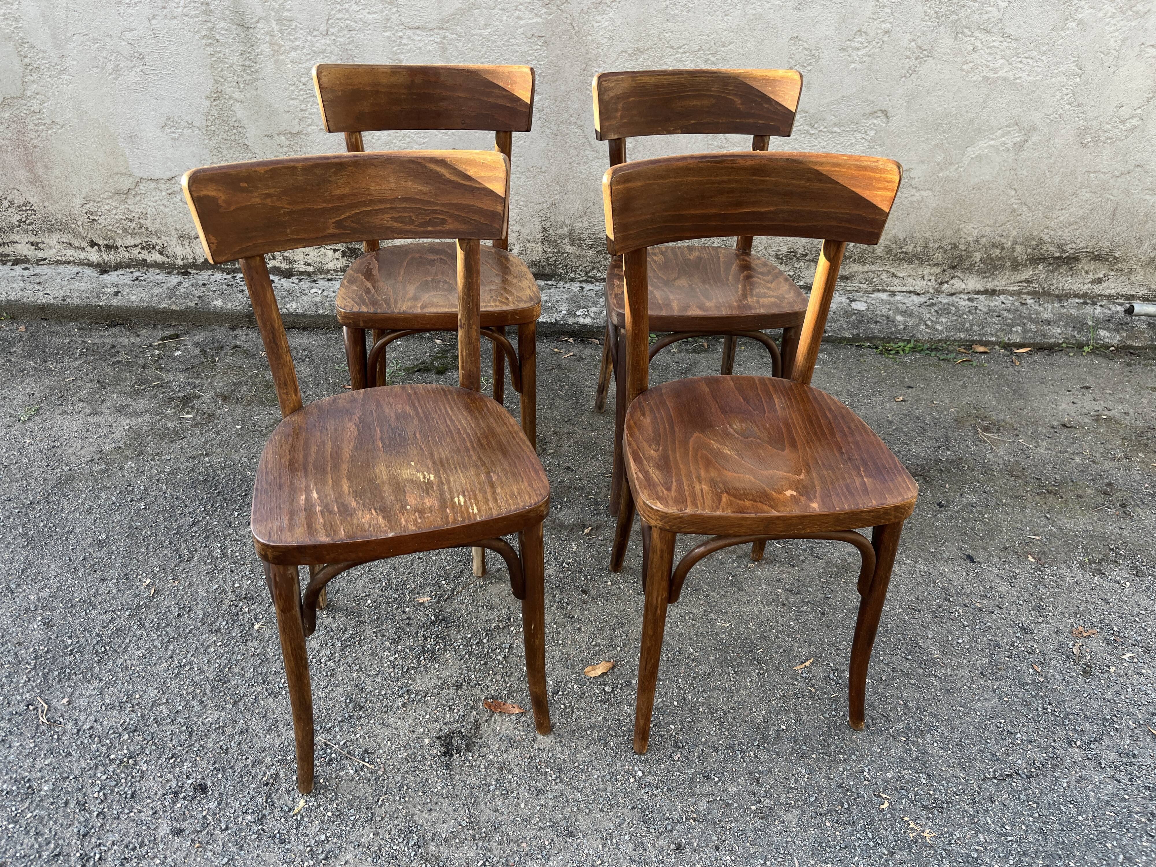Set of 4 original Thonet wooden bistro chairs