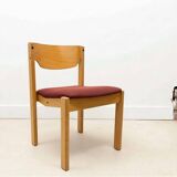 Scandinavian style oak and burgundy chair without armrests