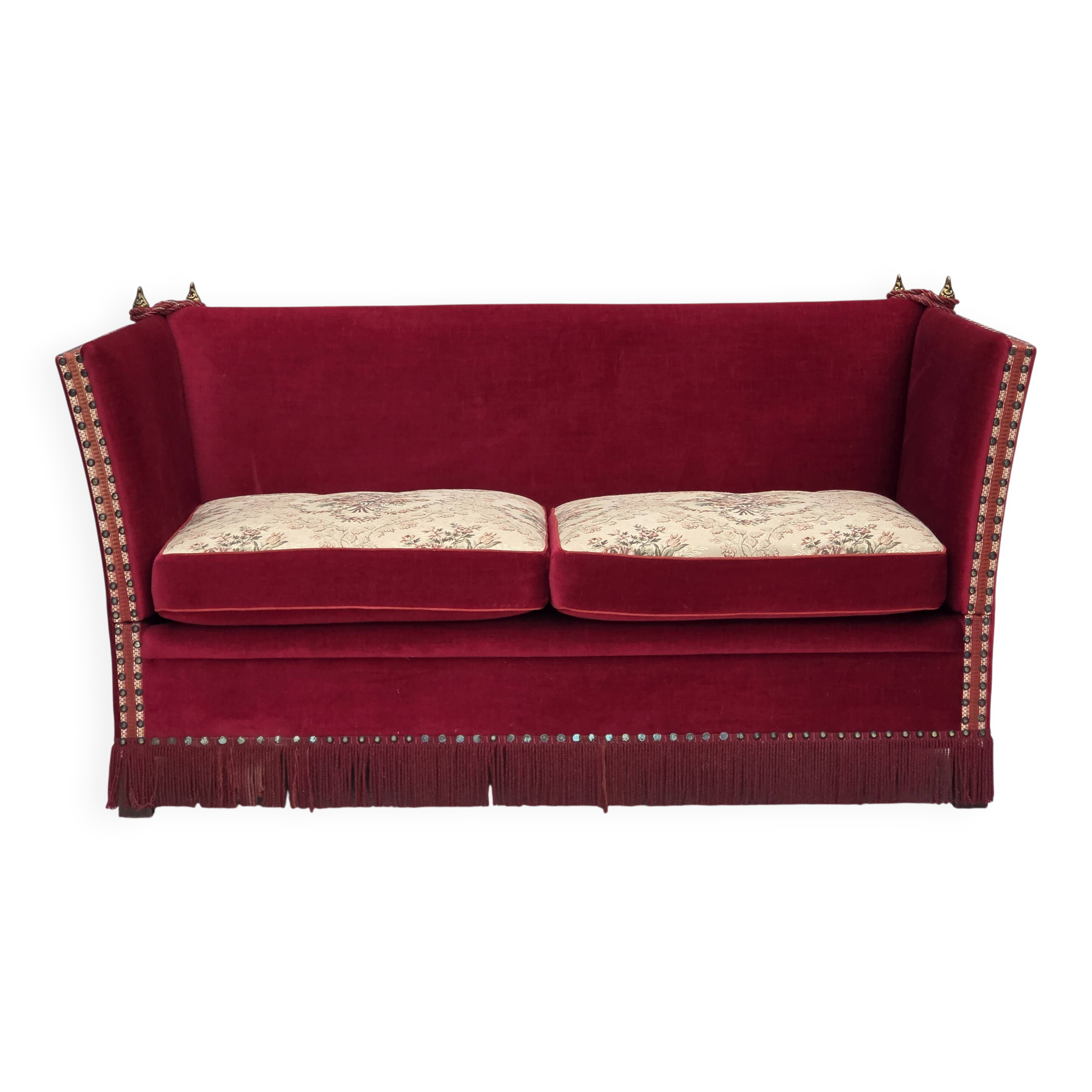 1970s, Danish "Spanish" sofa, furniture velour, ash wood legs.