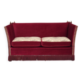 1970s, Danish "Spanish" sofa, furniture velour, ash wood legs.