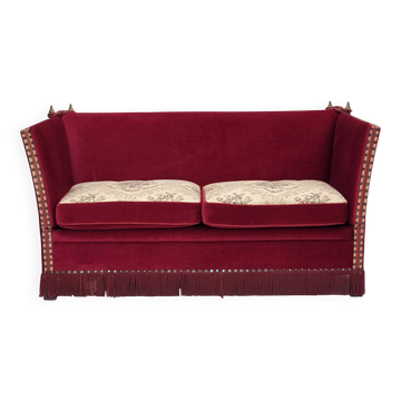1970s, Danish "Spanish" sofa, furniture velour, ash wood legs.