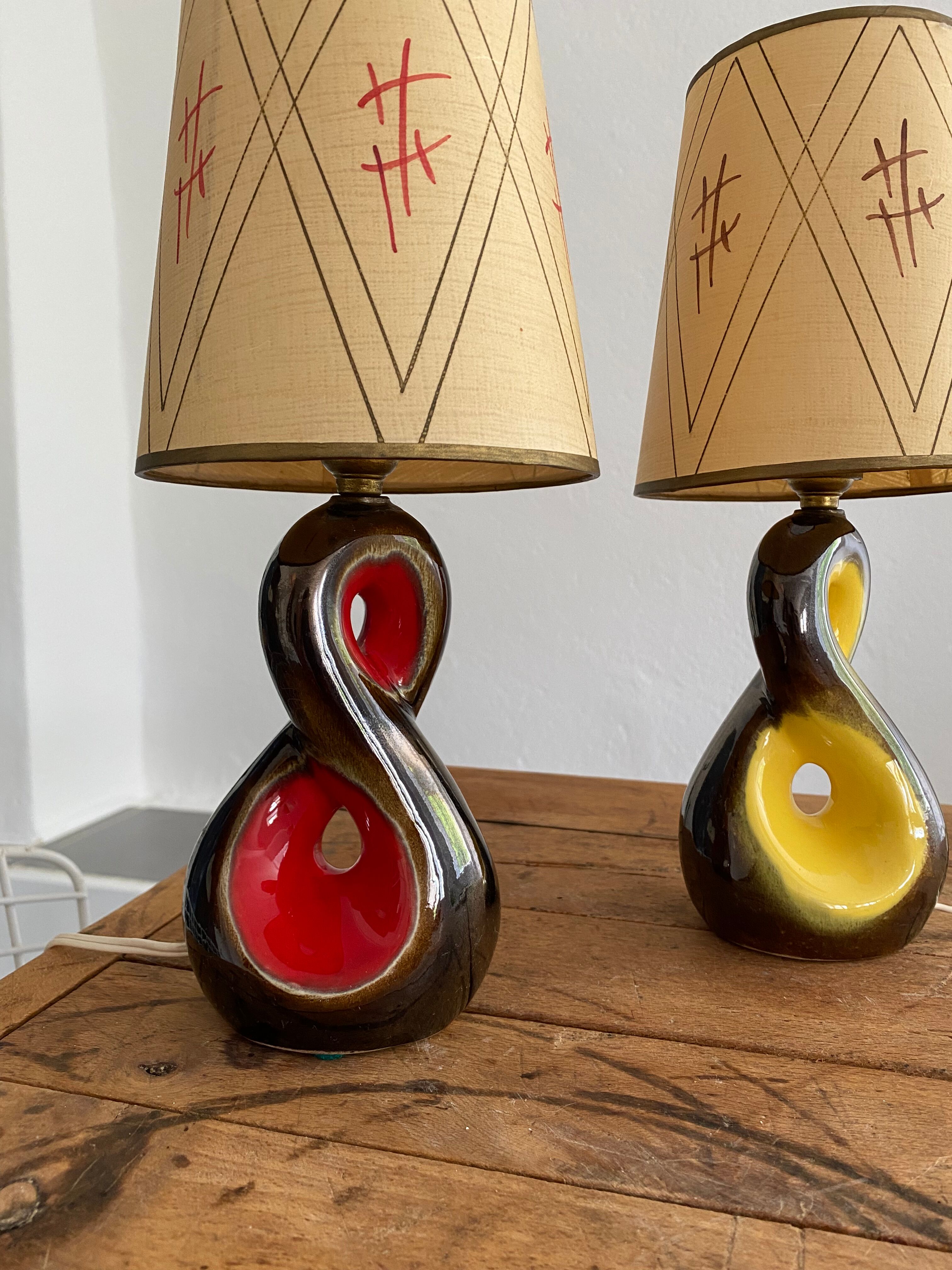 Pair of ceramic lamps freeform vintage 50s