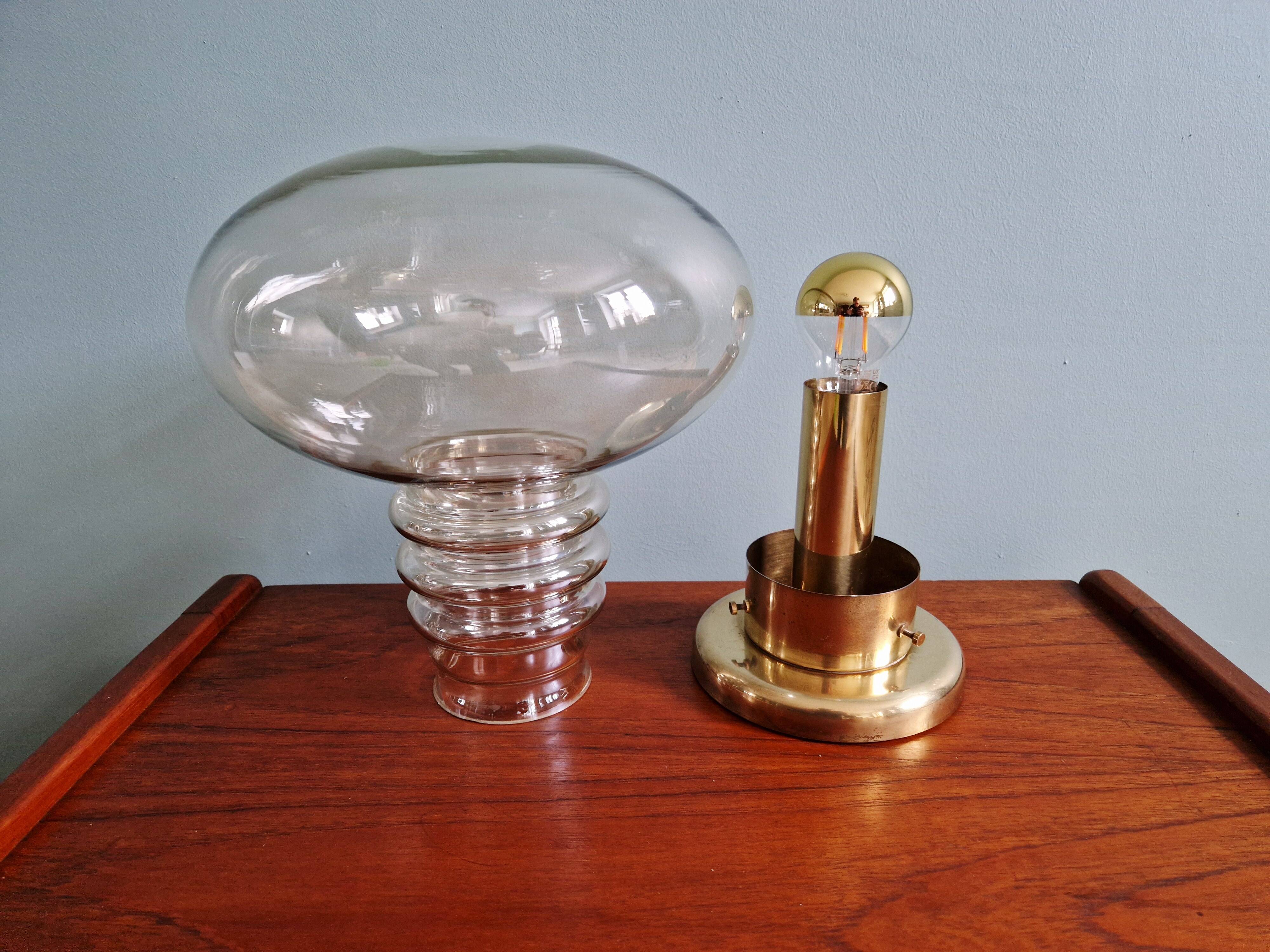 Space Age table lamp in brass and clear glass, 1960s-70s.