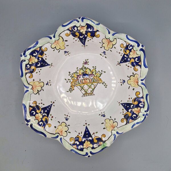 Assiette unique en faïence française vintage de Le Renoleau peinte à la main, 30 cm