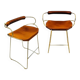 Pair of Hug bar stools in tobacco colour and brass metal.