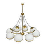 Italian brass chandelier with 8 opaline glass globes