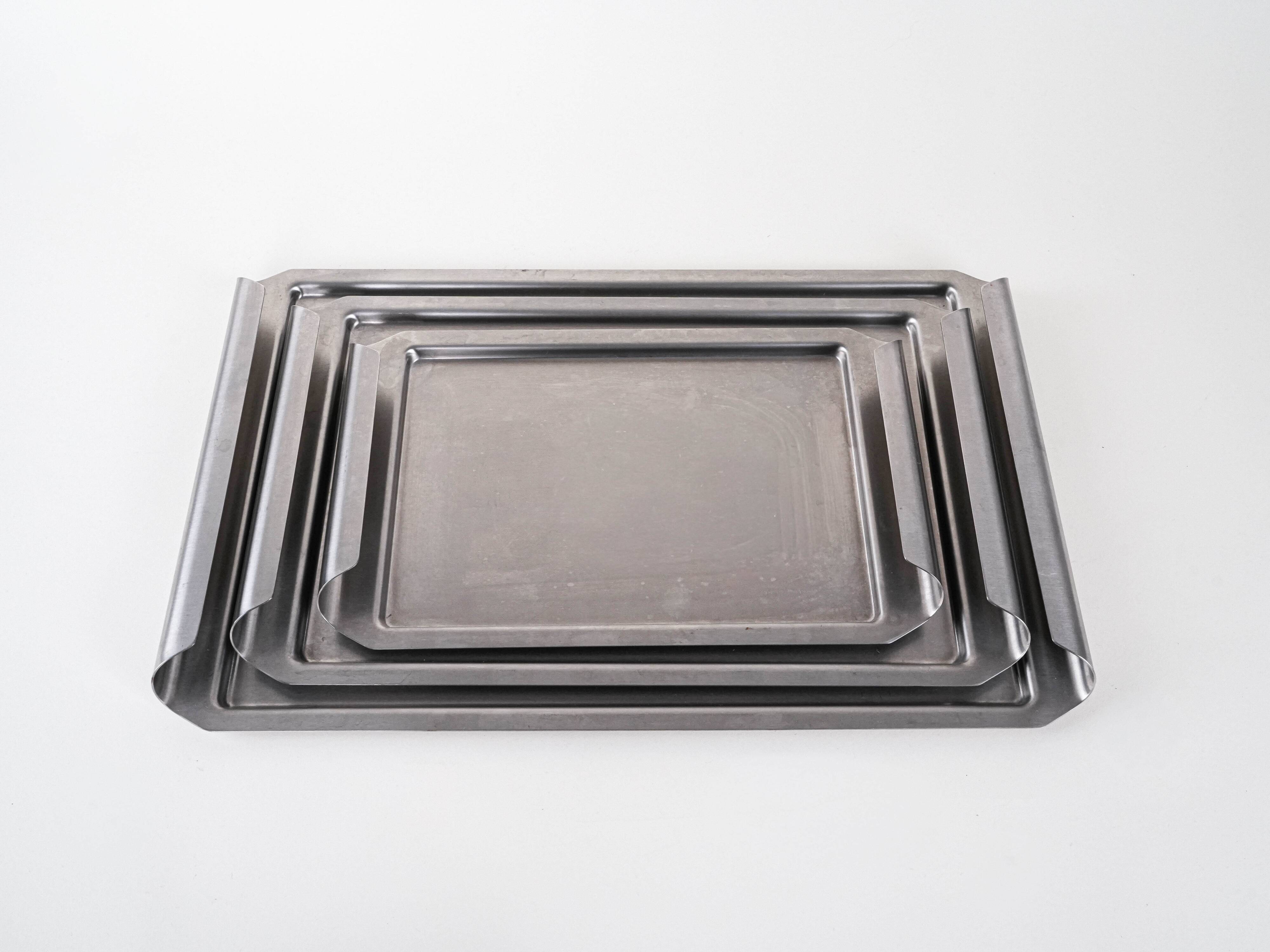 Set of stainless steel trays, Italian design, 1970s, made in Italy