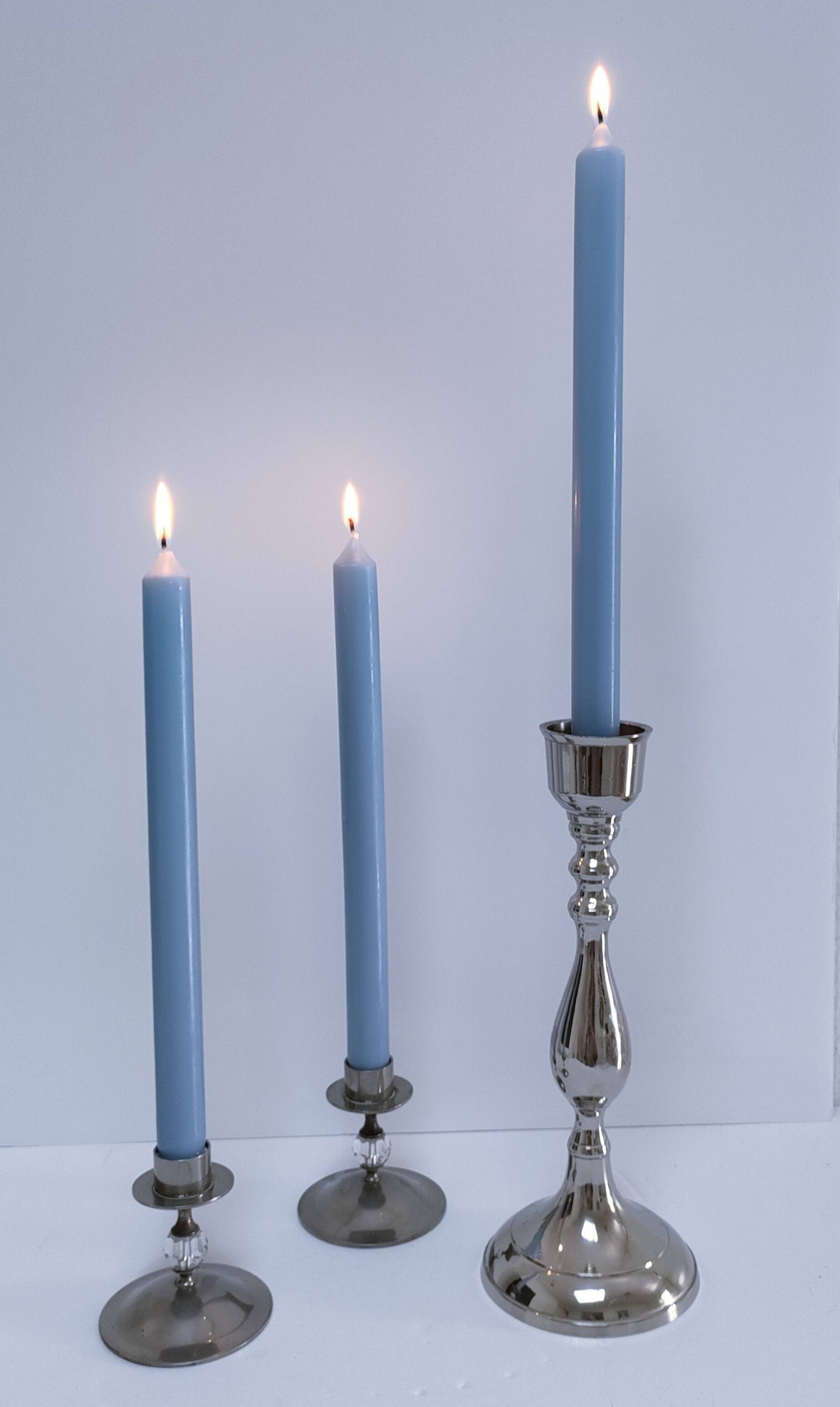 Three vintage metal chrome glass candlesticks