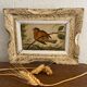 Vintage frame bird painting on a branch