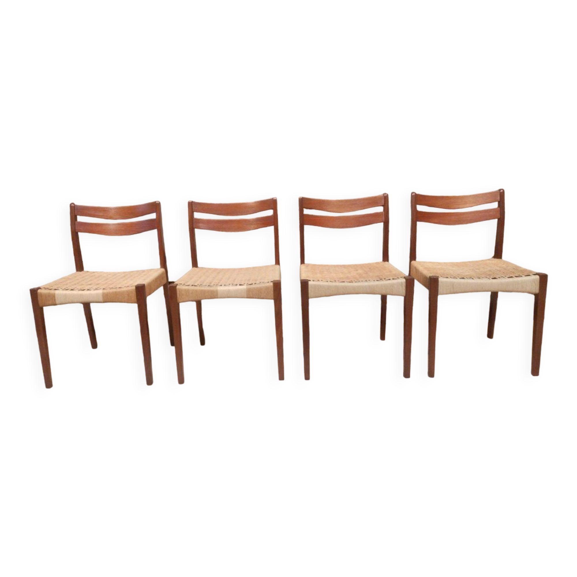Set of 4 Scandinavian teak and rope chairs from the 60s
