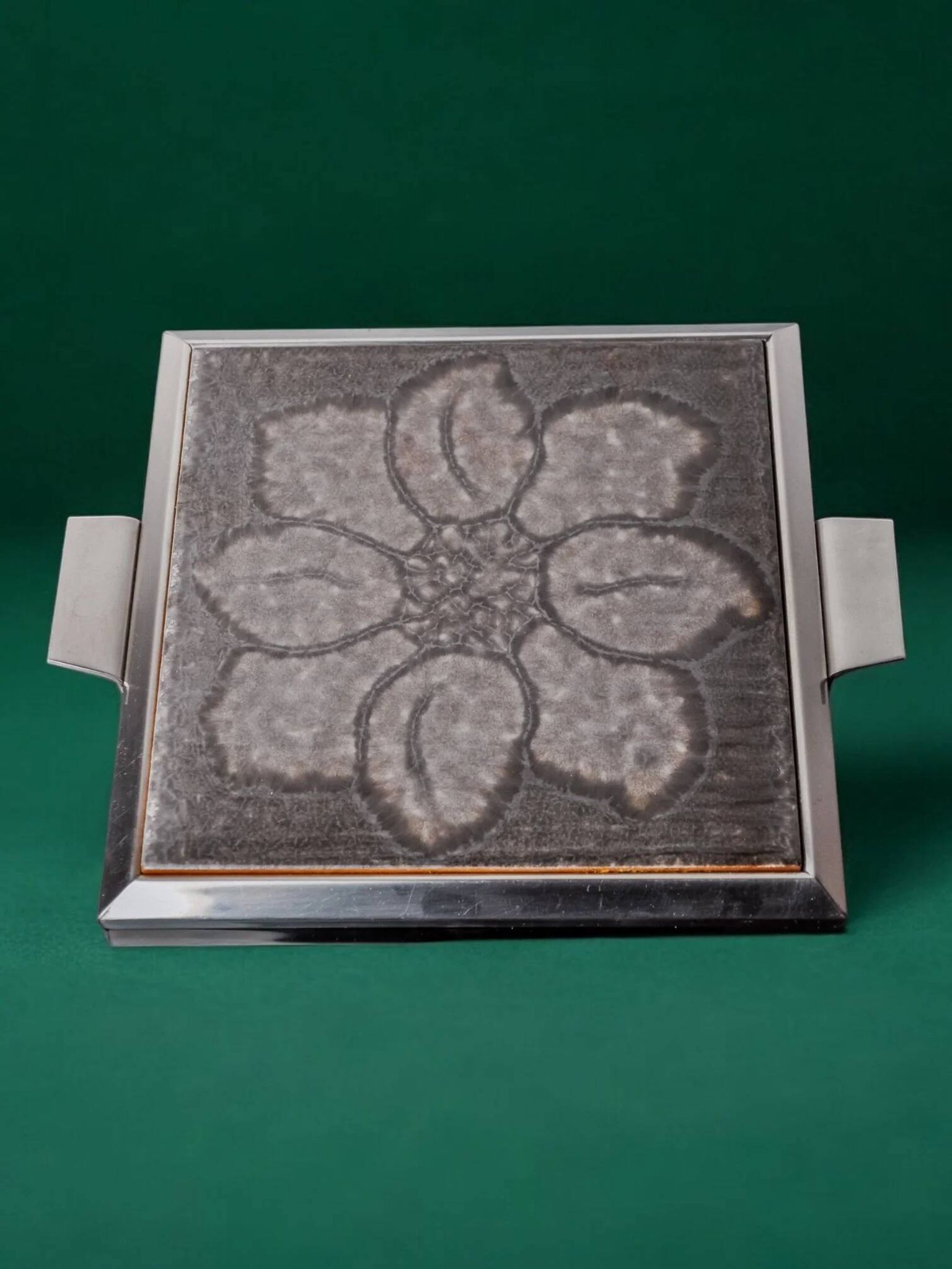 Space age floral grey ceramic trivet, Spain, 1970s