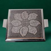 Space age floral grey ceramic trivet, Spain, 1970s