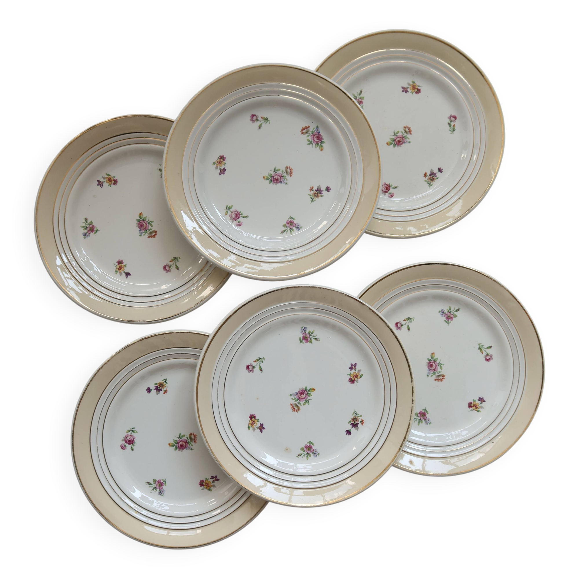 6 vintage Céranord France “Cheverny” dessert plates - Floral pattern