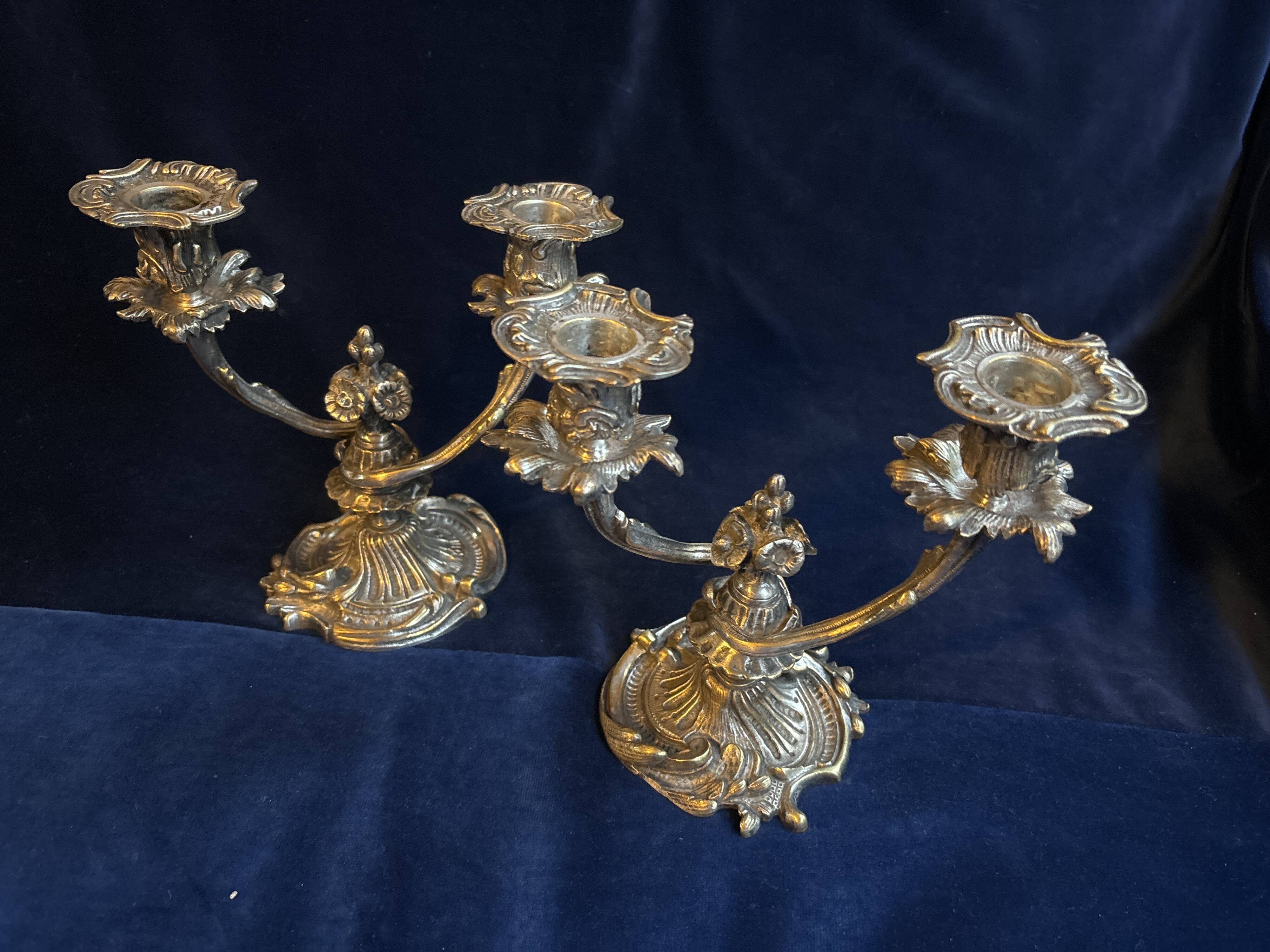 Pair of 19th century silver-plated bronze candlesticks