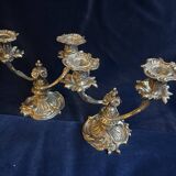 Paire de chandeliers bronze argenté XIX eme