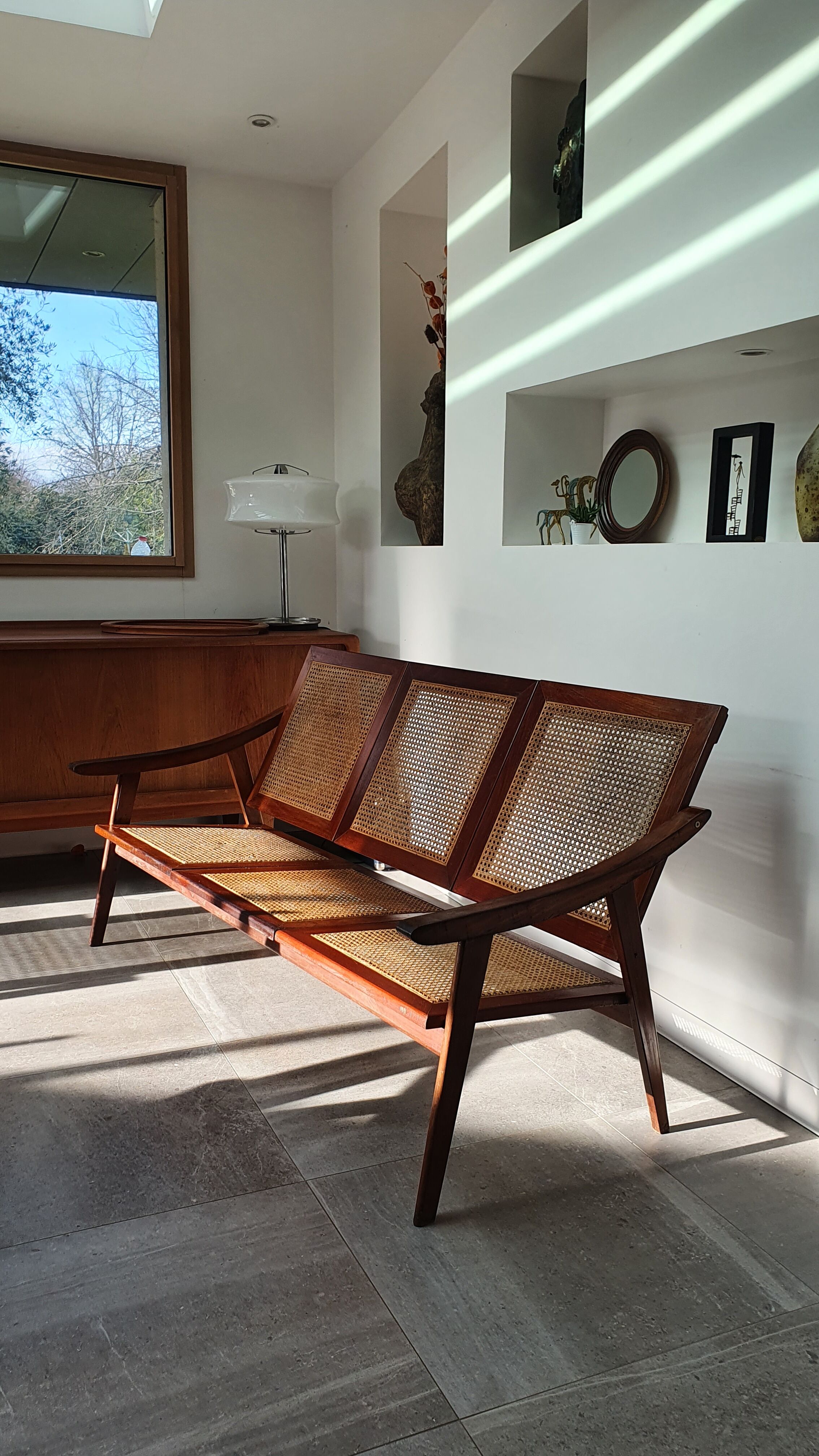 Teak bench sofa and cannage