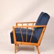 Fauteuil années 60 retapissé velours bleu