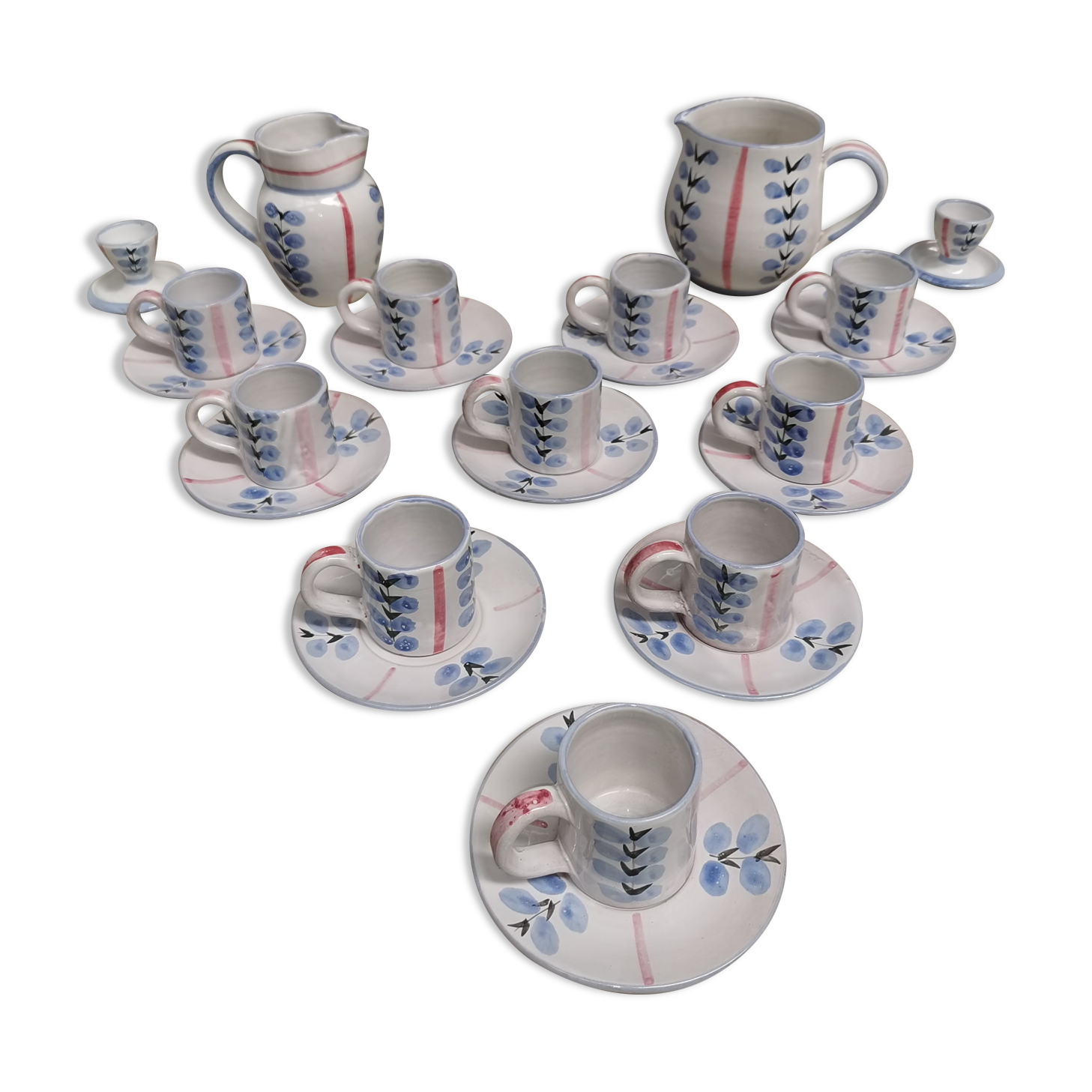 Vintage coffee service, ceramics signed Yvon Roy